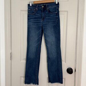 American Eagle High Rise Crop Flare Jeans Womens 2 Blue Stretch Boho Indie Prep